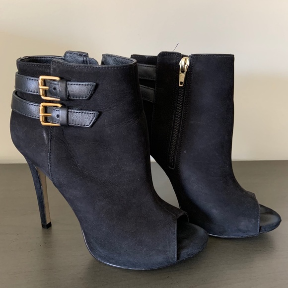 Steve Madden open toe black suede booties - Picture 3 of 11